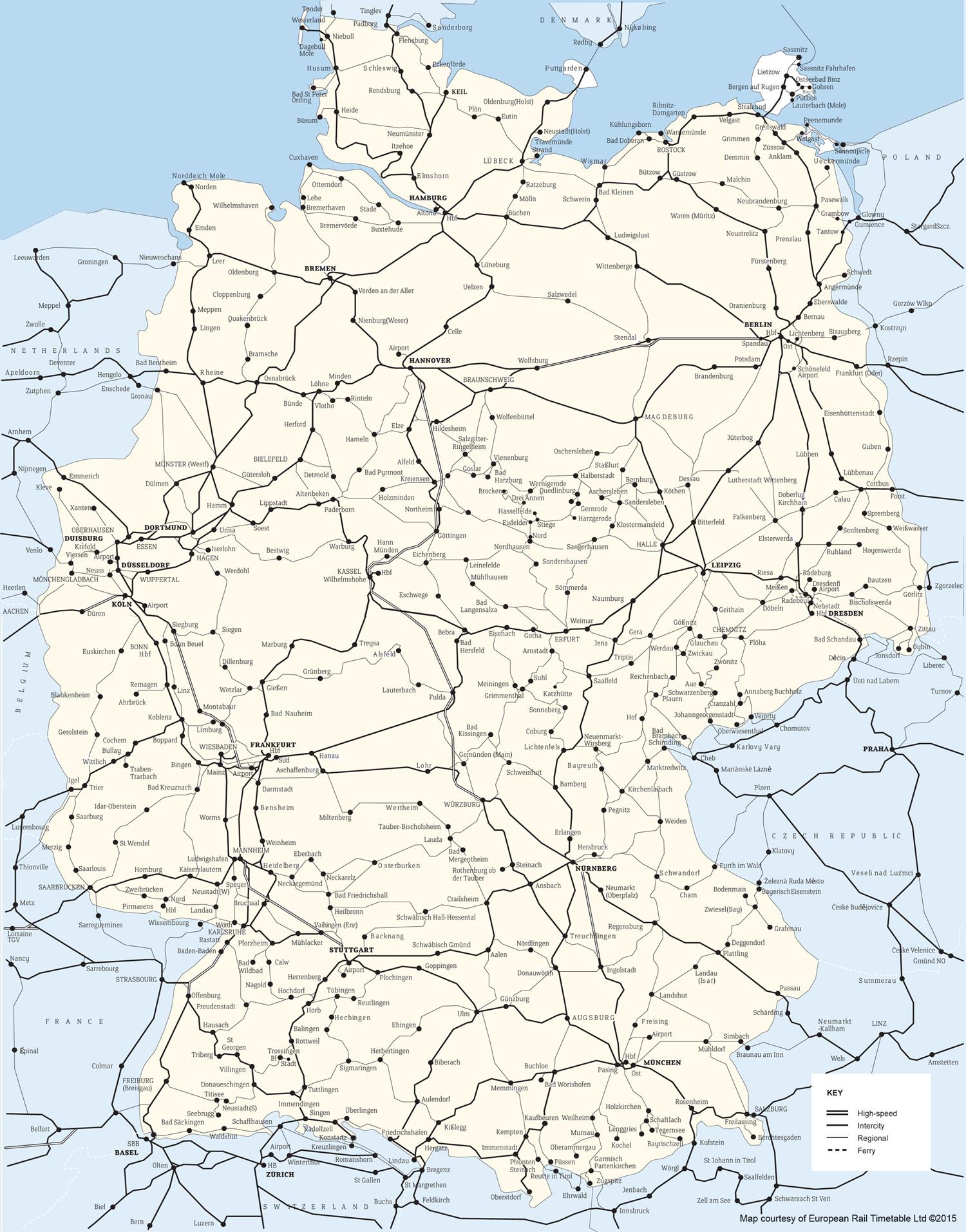 Giftig ubrugt Ideel Map of Germany trains: rail lines and high speed train of Germany