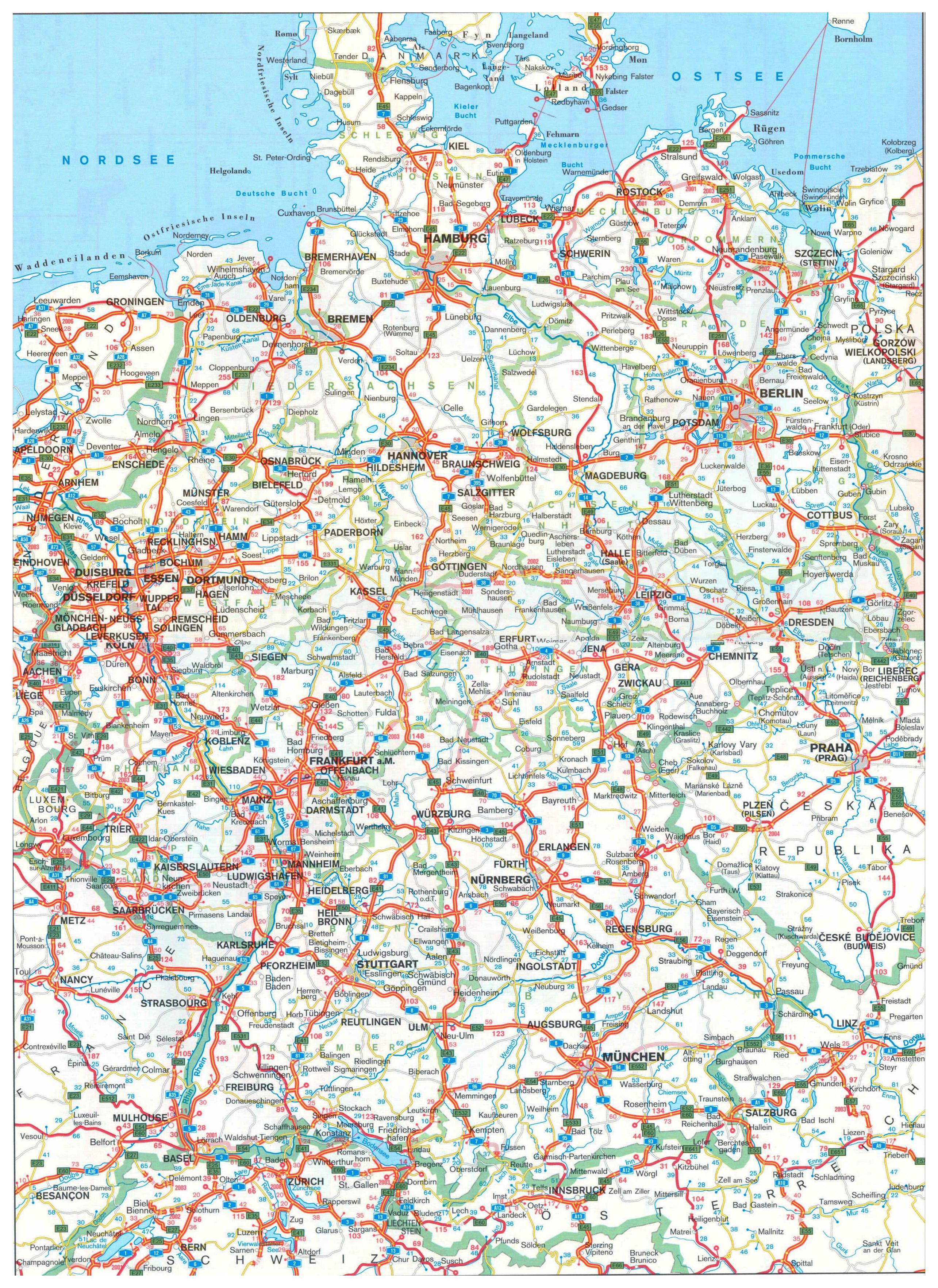 Road map of Germany: roads, tolls and highways of Germany