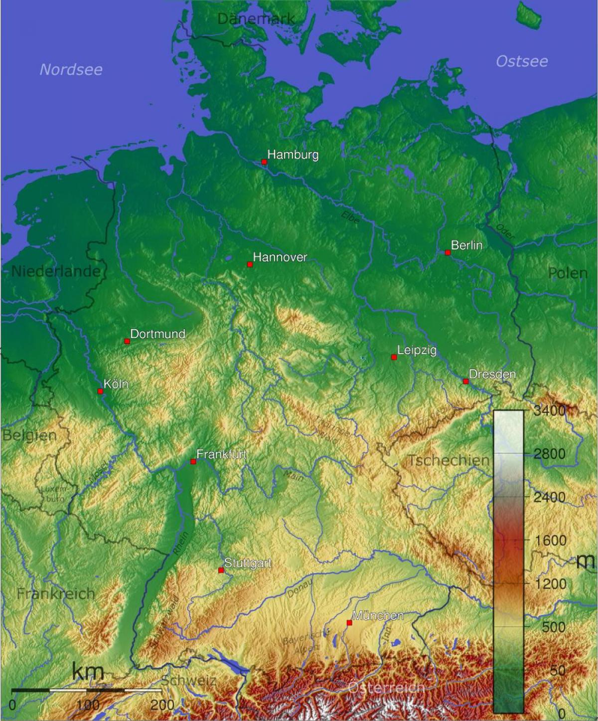 Mountains in Germany map