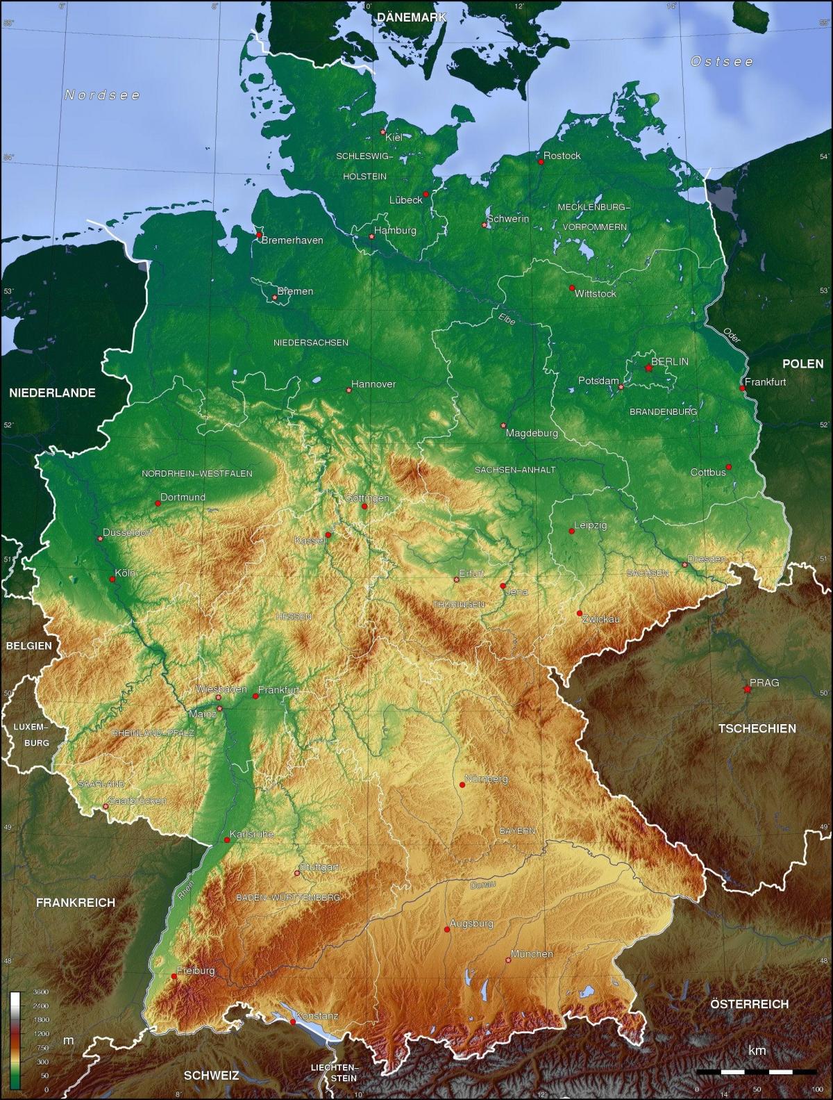 Topographical map of Germany